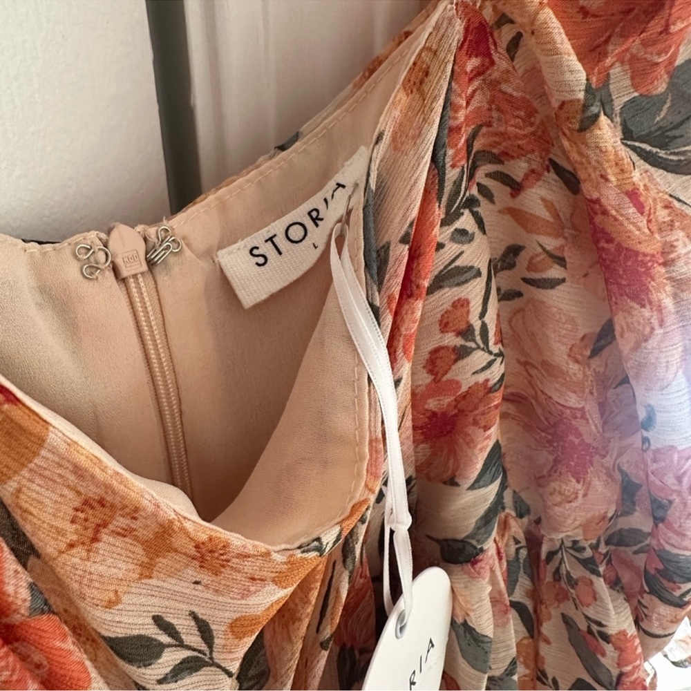 Storia Boutique Babydoll Maxi Dress Bump Friendly Peach Multi Floral Sz L - Picture 4 of 4